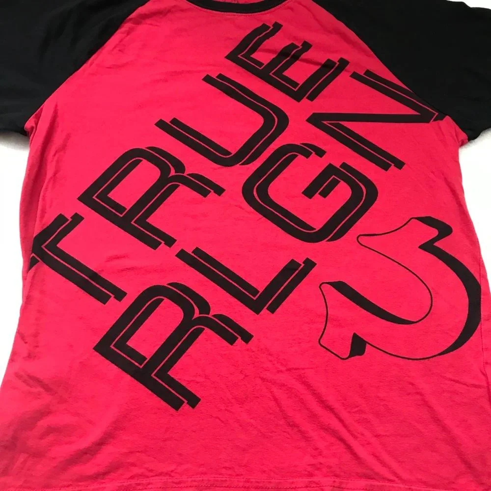True Religion Mens TRUE DIAG Raglan Tee Short Sleeve Red Black 100% Cotton Large